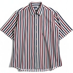 Alexander Martin Striped‎ Short Sleeve Button Down, Men's XXL, Navy Red White